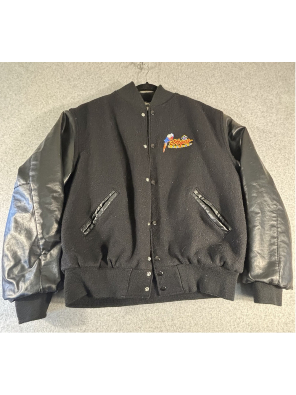Vintage Holloway Chips Casino Wool Leather Varsity Jacket XL Black Bomber USA